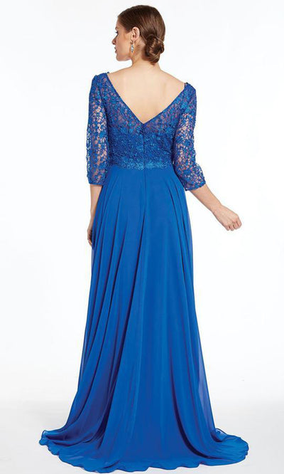 Alyce Paris - 27312 V-Neck and Back Lace Bodice A-Line Chiffon Gown In Blue