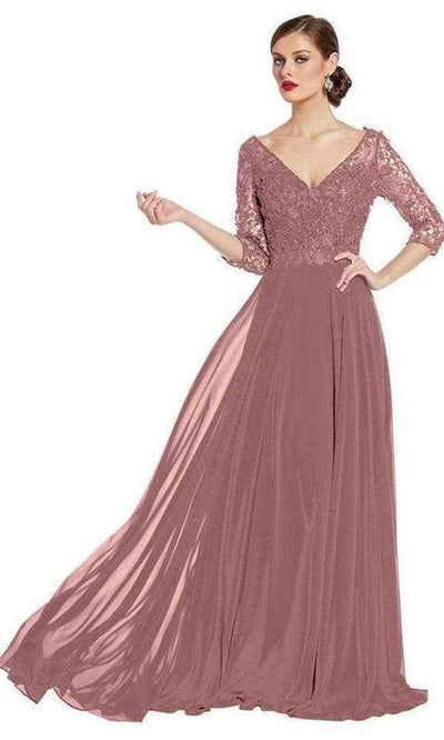 Alyce Paris - 27312 V-Neck and Back Lace Bodice A-Line Chiffon Gown In Pink