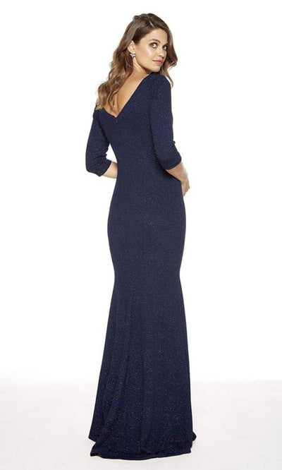Alyce Paris - 27377 V-Neck and Back Long Glitter Jersey Dress In Blue