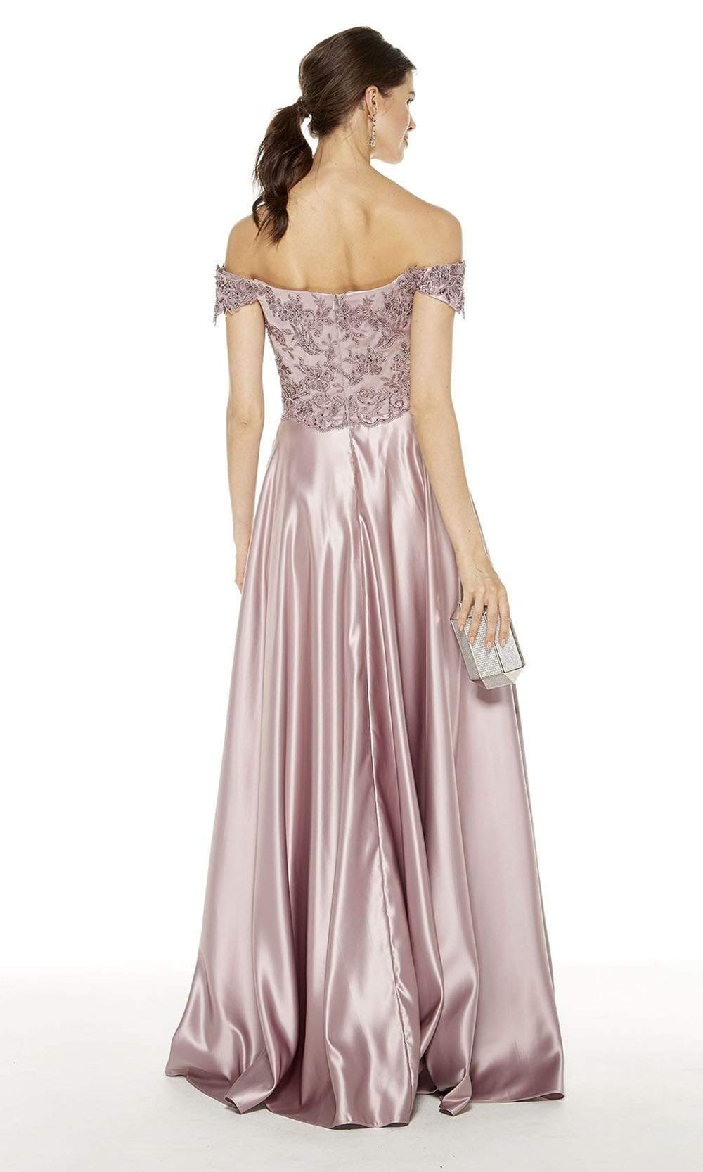 Alyce Paris - 27393 Embroidered Off-Shoulder Sweetheart Bodice Satin A-Line Gown - 1 pc Cashmere Rose In Size 18 Available CCSALE 18 / Cashmere Rose