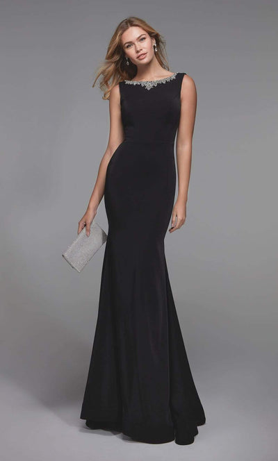 Alyce Paris - 27538 Embellished Bateau Neck Trumpet Dress With Train Special Occasion Dress In Black