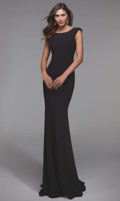 Alyce Paris - 27539 Jewel Neck Plain Evening Gown Evening Dresses 2 / Black