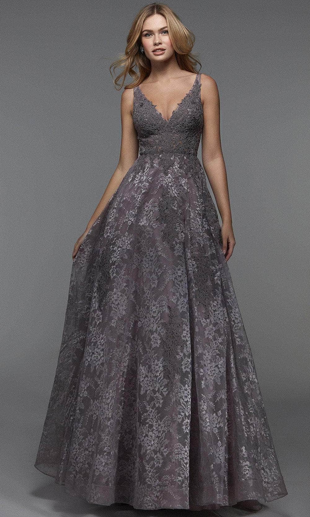 Alyce Paris - A-Line Gown 27552 In Gray and Purple