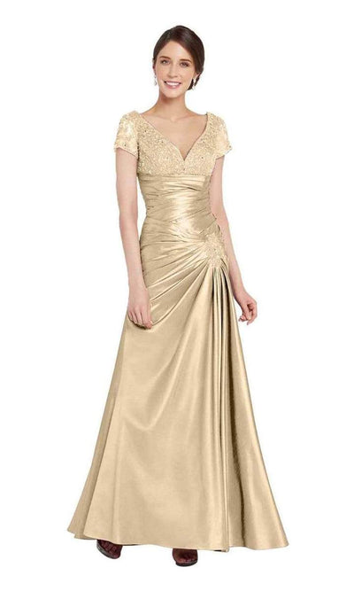 Alyce Paris - 29357 Cap Sleeve Lace Ornate Empire Trumpet Gown CCSALE 14 / Champagne