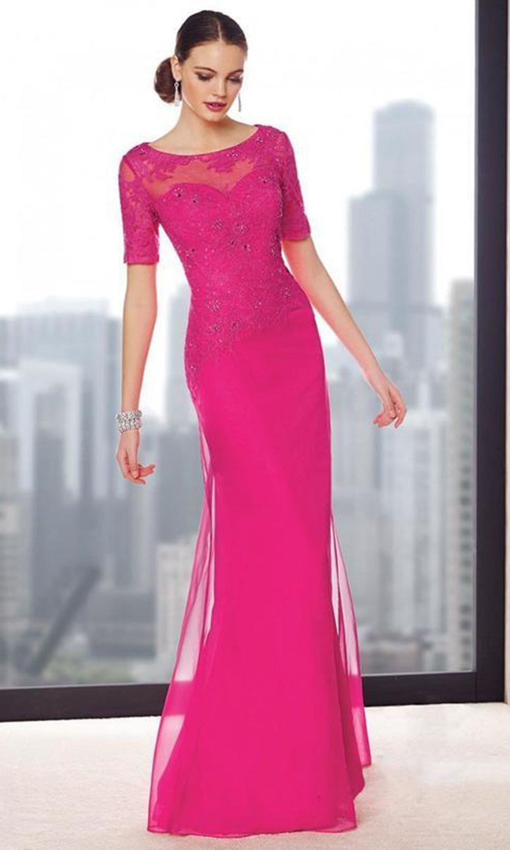 Alyce Paris - 29694 Short Sleeved Beaded Lace Sheath Gown In Pink