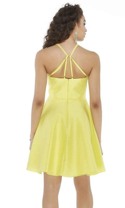 Alyce Paris - 3021 Short Sleeved Beaded Lace Sheath Gown In Yellow