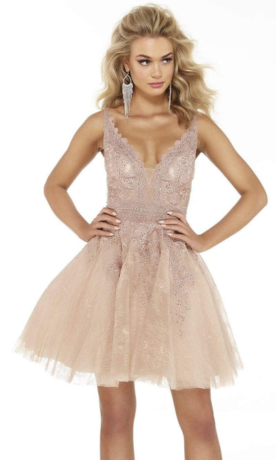 Alyce Paris - Lace Embellished Sleeveless Cocktail Dress 3072SC In Pink
