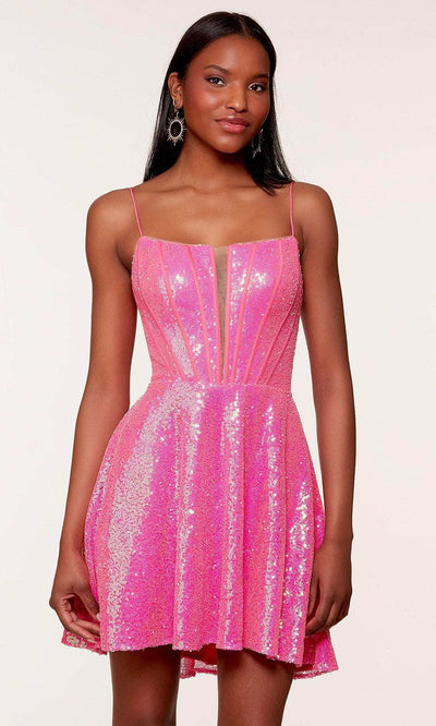 Alyce Paris 3127 - Plunging Corset Homecoming Dress Special Occasion Dress 000 / Neon Pink
