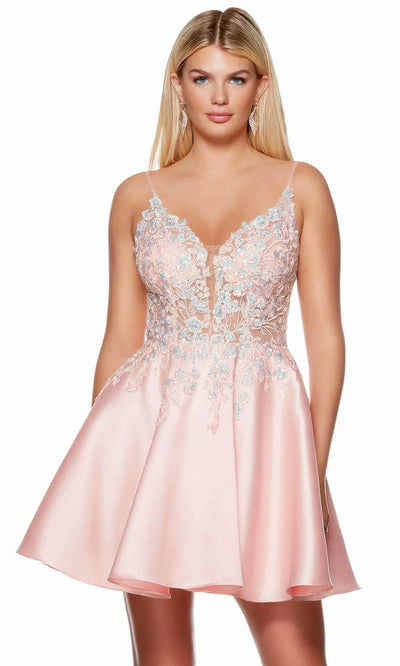 Alyce Paris 3131 - Sequin Floral Lace Cocktail Dress Special Occasion Dress 000 / Blush