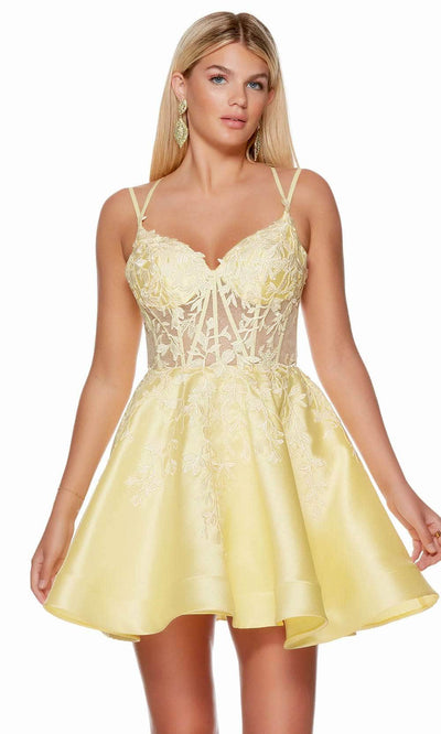 Alyce Paris 3136 - V-Neck Strappy Back Cocktail Dress Special Occasion Dress 000 / Light Yellow