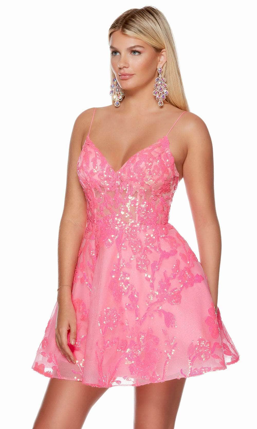 Alyce Paris 3138 - Sequin A-Line Homecoming Dress Special Occasion Dress 000 / Neon Pink