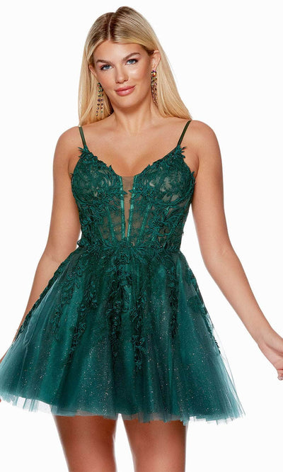 Alyce Paris 3140 - Embroidered Sleeveless Homecoming Dress Prom Dresses 000 / Pine
