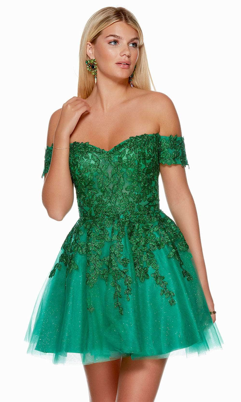 Alyce Paris 3146 - Off-Shoulder Embroidered Cocktail Dress Homecoming Dresses 000 / Emerald