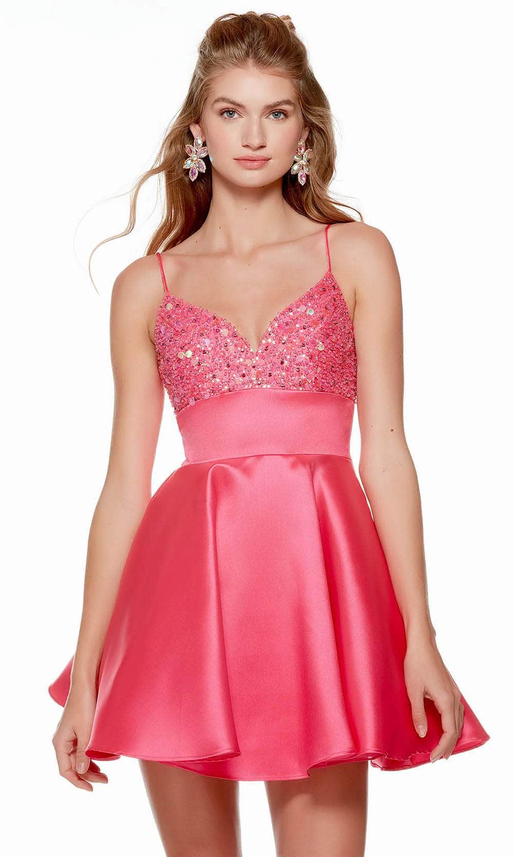 Alyce Paris 3148 - Jeweled V-Neck Cocktail Dress Special Occasion Dress 000 / Hot Pink
