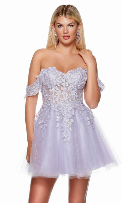 Alyce Paris 3159 - Off Shoulder Tulle Cocktail Dress Special Occasion Dress 000 / Lilac