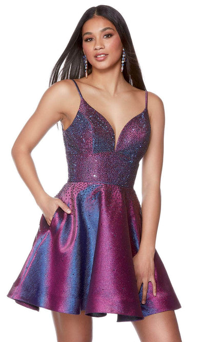 Alyce Paris 3167 - Sleeveless Embellished Cocktail Dress Homecoming Dresses 000 / Blueberry