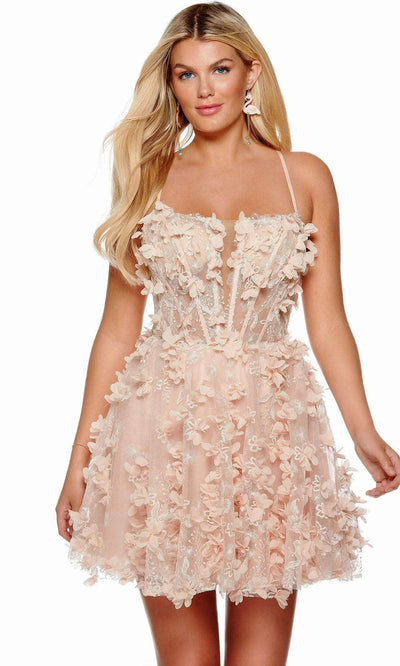 Alyce Paris 3171 - 3D Floral Accented Homecoming Dress Special Occasion Dress 000 / Rosewater