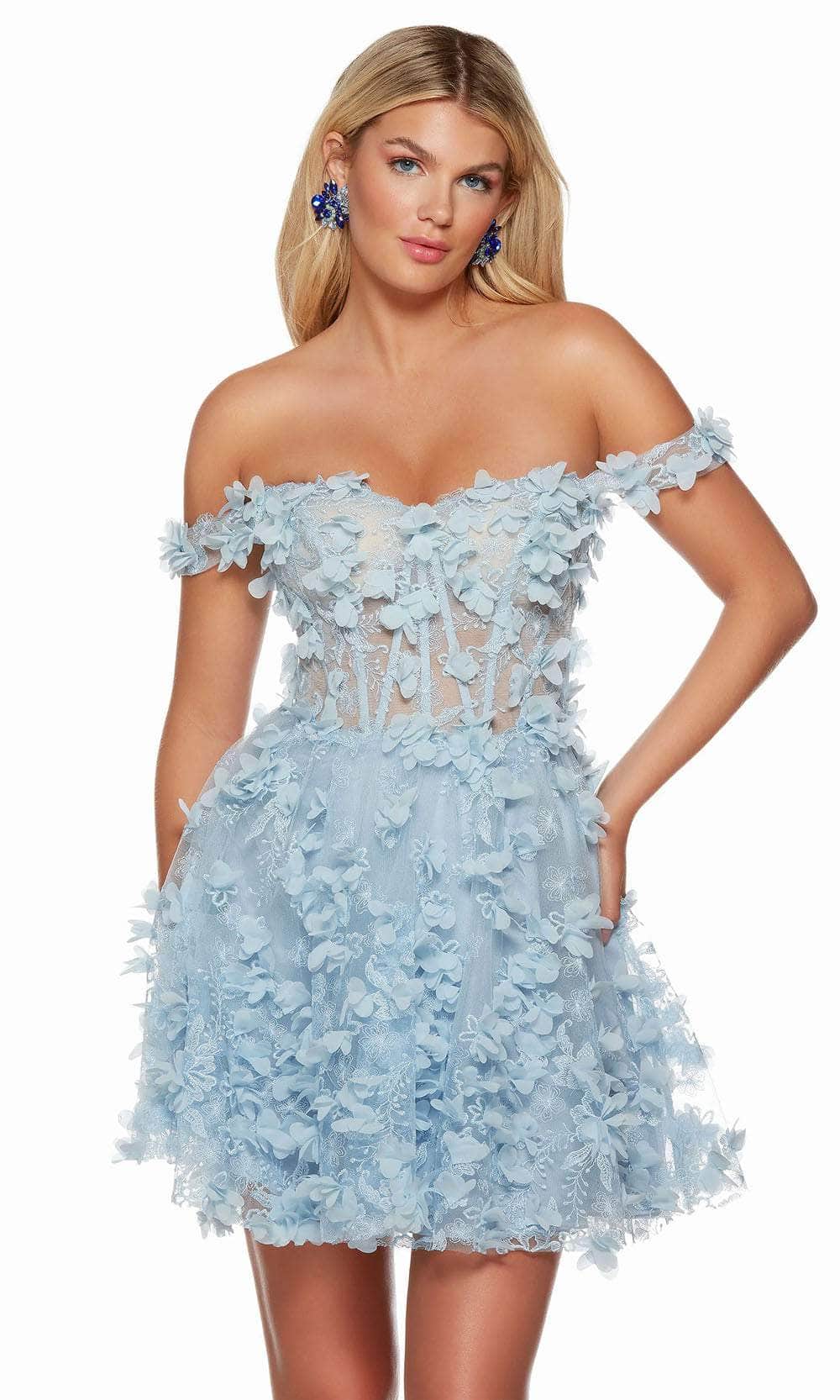 Alyce Paris 3172 - Short Tulle/Lace A-Line Dress - Sheer Midrise Back, Embroidered Details, 3D Floral, Corset Dress, Sheer Top ADASA Alyce Paris 3172 - Short Tulle/Lace A-Line Dress - Sheer Midrise Back, Embroidered Details, 3D Floral, Corset Dress, Sheer Top ADASA