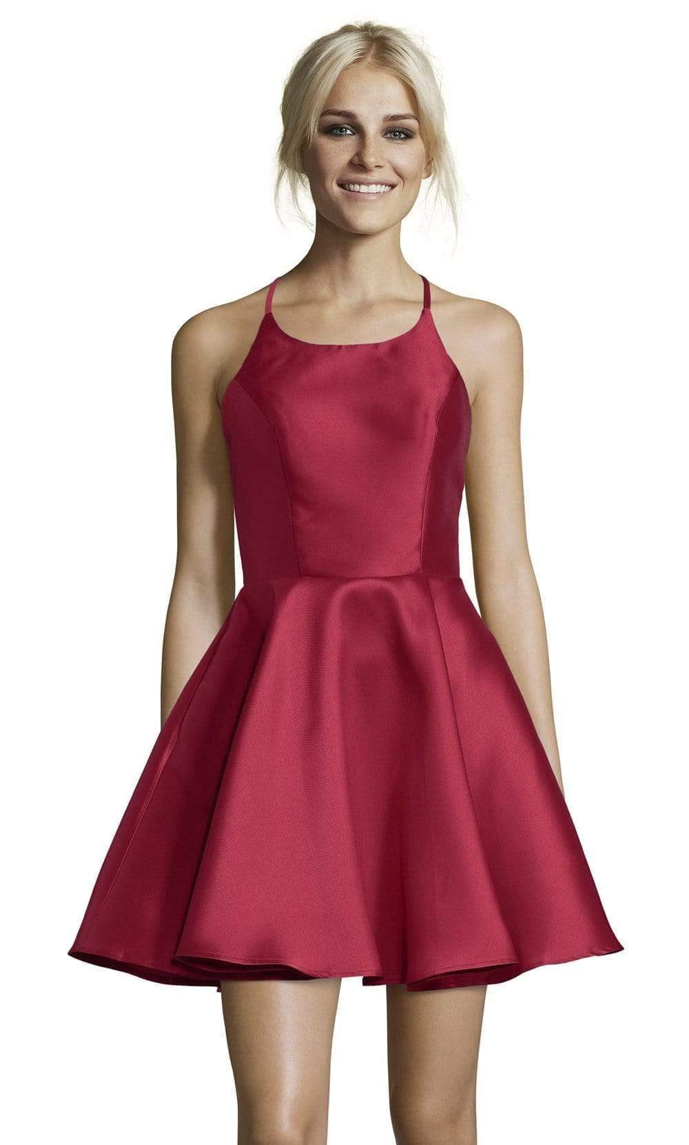 Alyce Paris - 3703 Strappy Fitted Halter Cocktail Dress Cocktail Dresses 00 / Burgundy