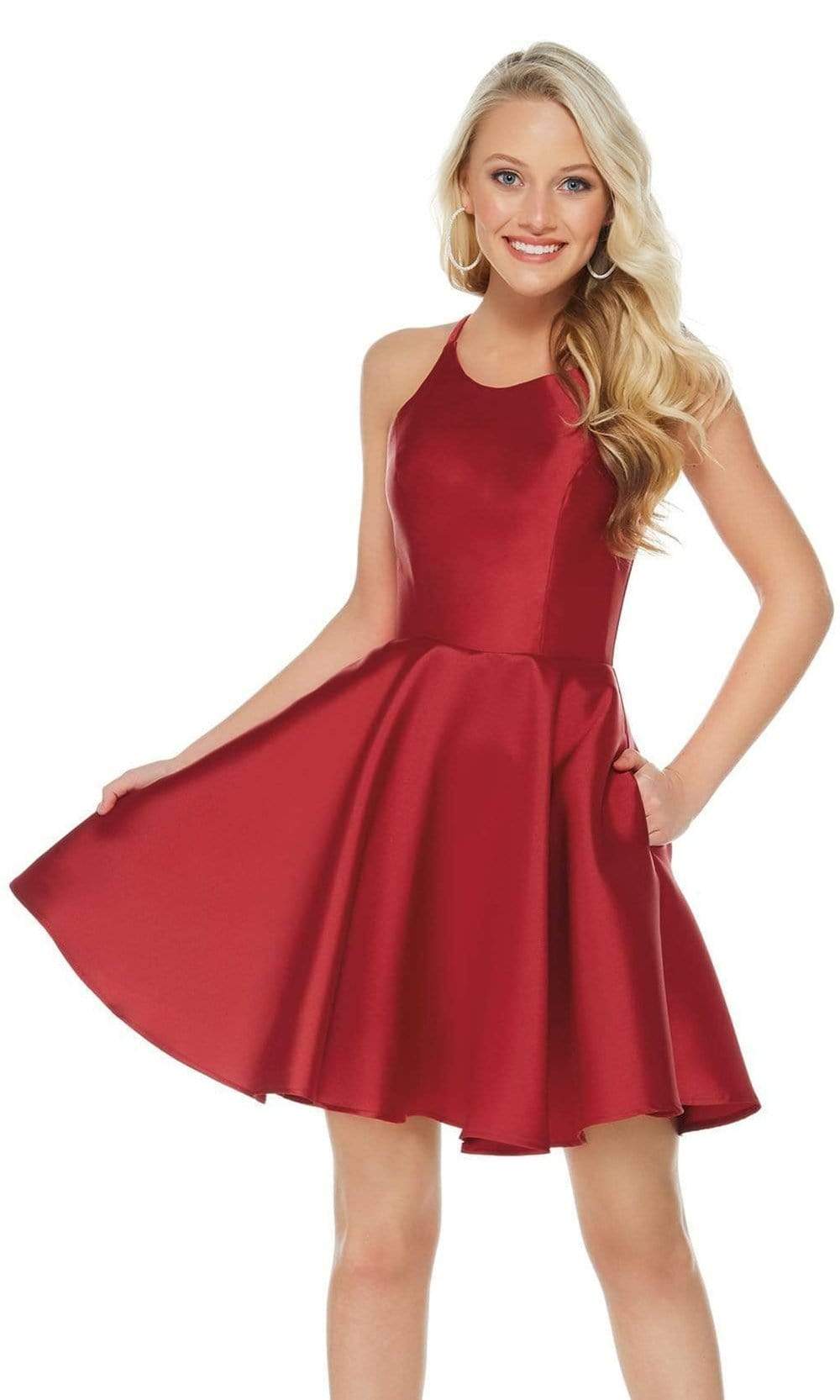 Alyce Paris - 3703 Strappy Fitted Halter Cocktail Dress Cocktail Dresses 00 / Red