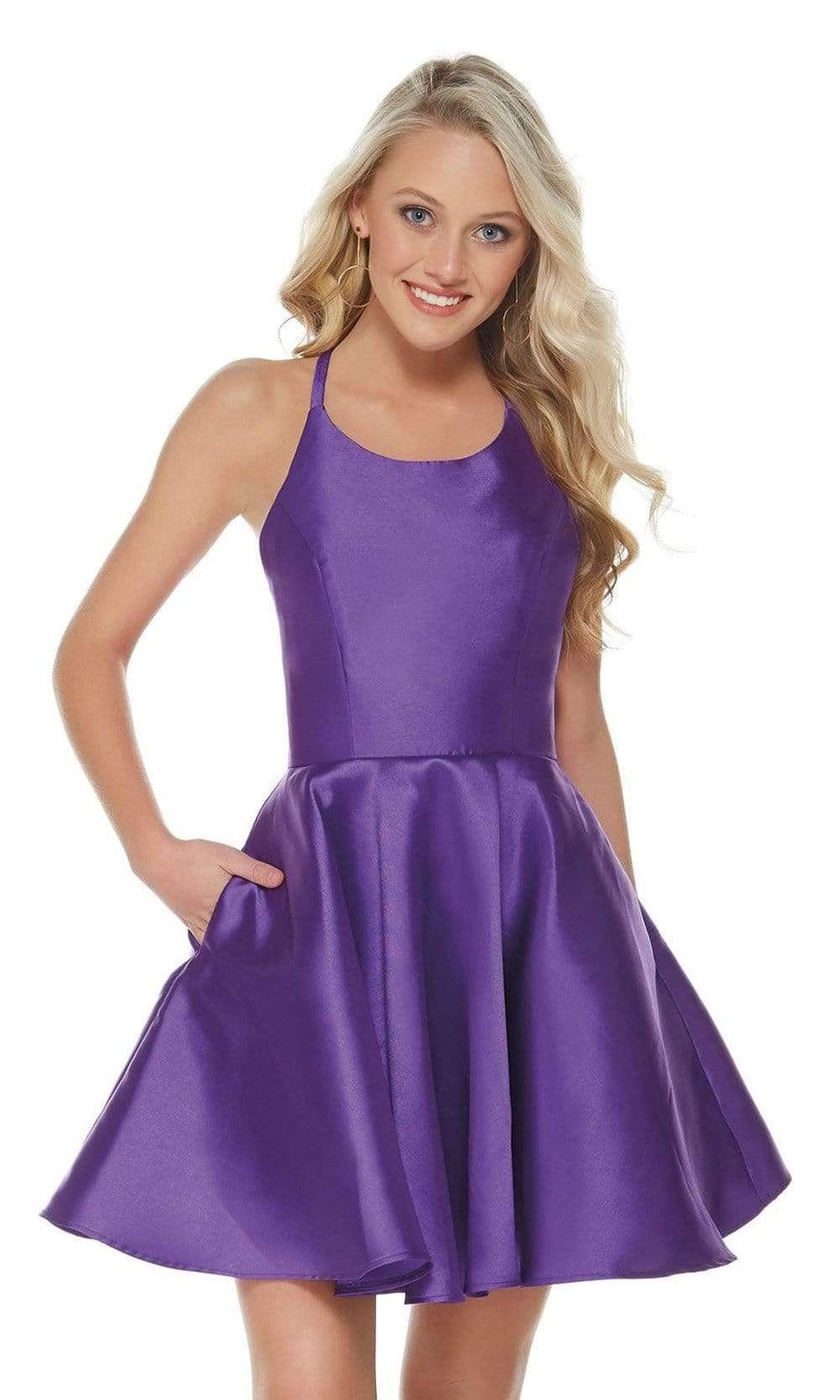 Alyce Paris - Halter A-Line Cocktail Dress 3703SC In Purple