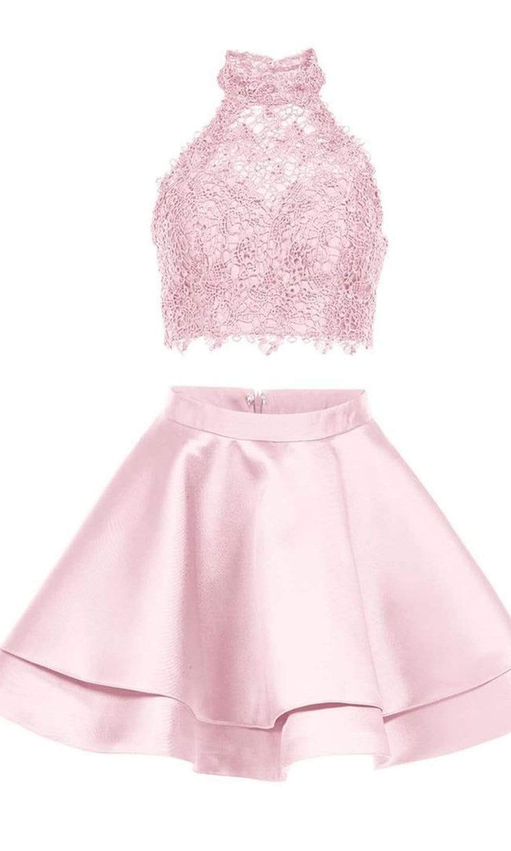 Alyce Paris - 3735 Two Piece Halter Lace Cocktail Dress Special Occasion Dress 000 / Blush Pink