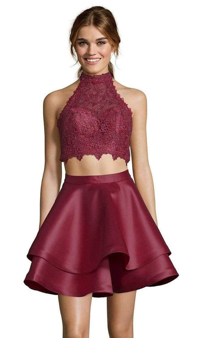 Alyce Paris - 3735 Two Piece Halter Lace Cocktail Dress Special Occasion Dress In Red