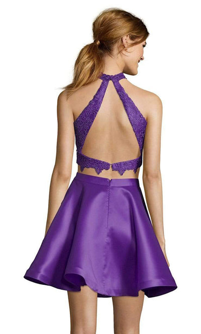Alyce Paris - 3735 Two Piece Halter Lace Cocktail Dress Special Occasion Dress In Purple