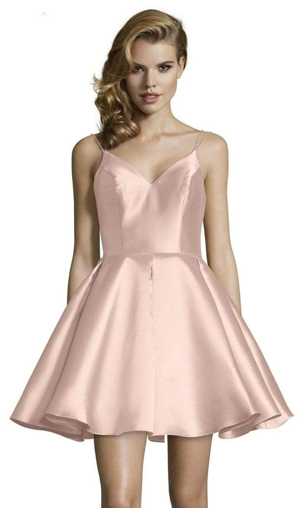 Alyce Paris - 3764 Sleeveless V Neck Double Strapped Fit and Flare Cocktail Dress - 1 pc French Pink in size 14 Available CCSALE