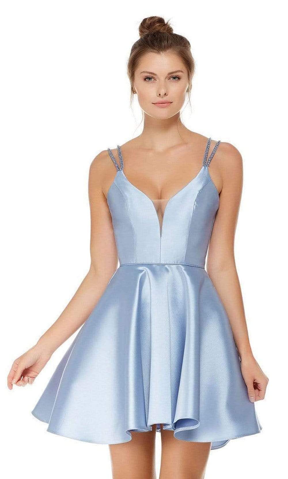 Alyce Paris - 3769 Beaded Straps Fit and Flare Cocktail Dress Homecoming Dresses 00 / French Blue