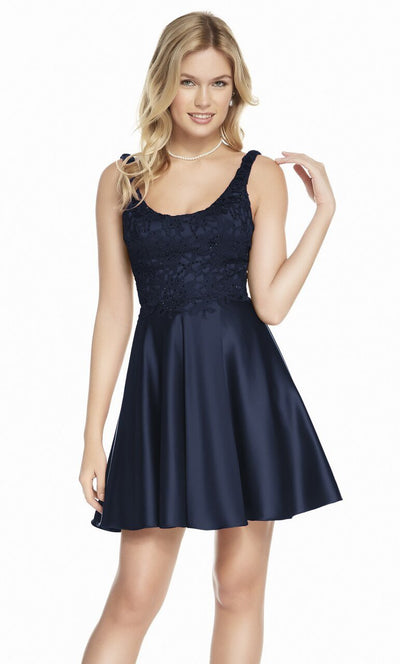 Alyce Paris - 3822 Jeweled Lace Scooped A-Line Dress In Blue