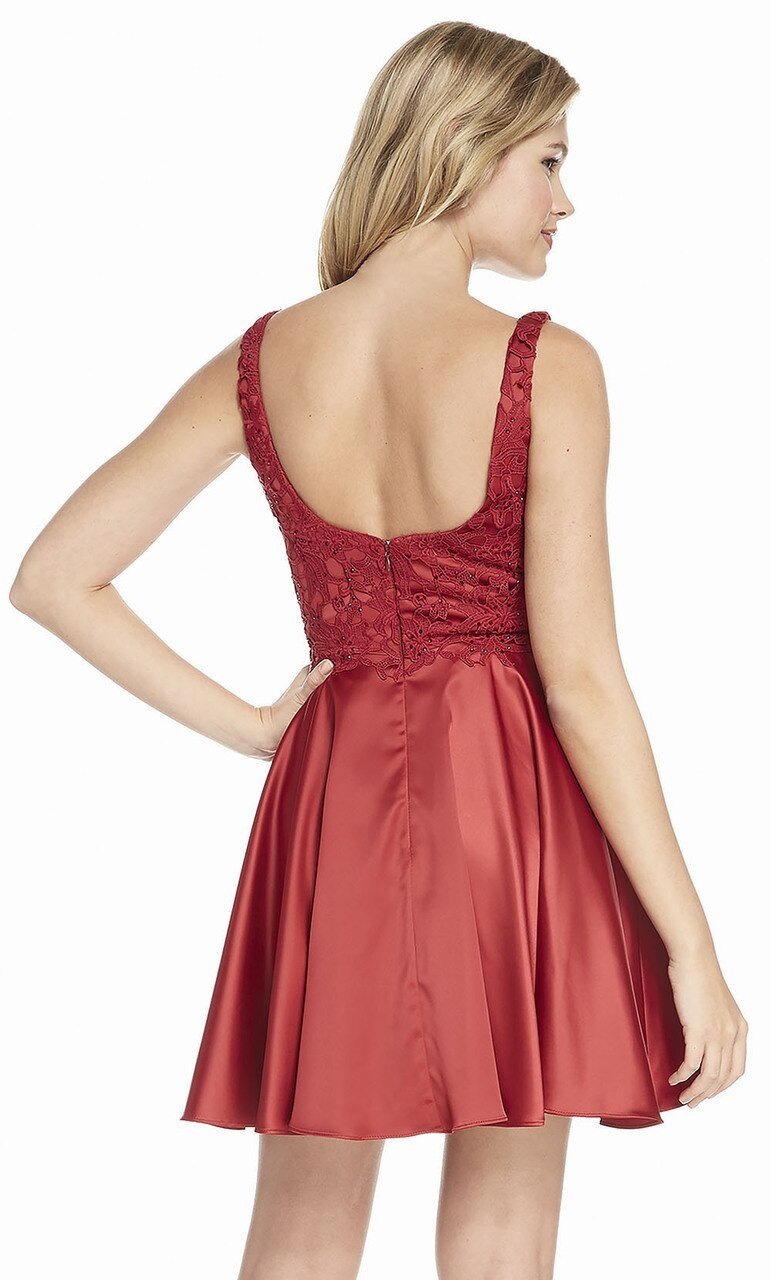 Alyce Paris - 3822 Jeweled Lace Scooped A-Line Dress In Red