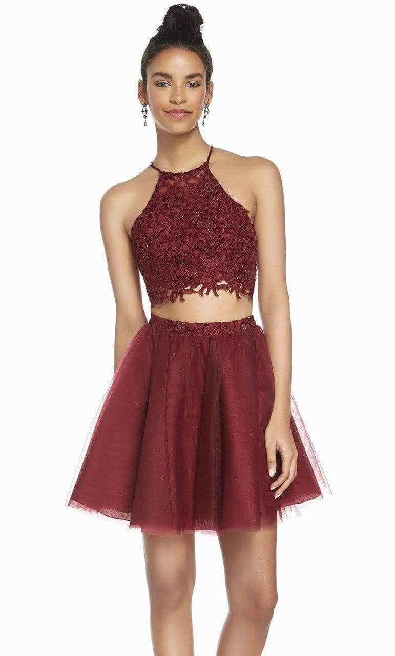 Alyce Paris - 3824 Two Piece Embellished Tulle A-line Cocktail Dress Special Occasion Dress 000 / Burgundy
