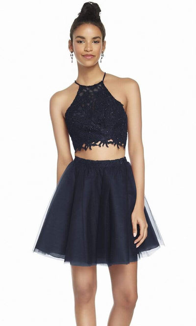 Alyce Paris - 3824 Two Piece Embellished Tulle A-line Cocktail Dress Special Occasion Dress 000 / Midnight