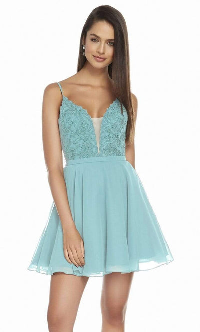 Alyce Paris - 3832 Beaded Lace Deep V-neck A-line Dress Special Occasion Dress 000 / Mermaid