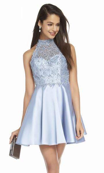 Alyce Paris - 3847 Racerback Lace Bodice Mikado Cocktail Dress Special Occasion Dress 000 / French Blue