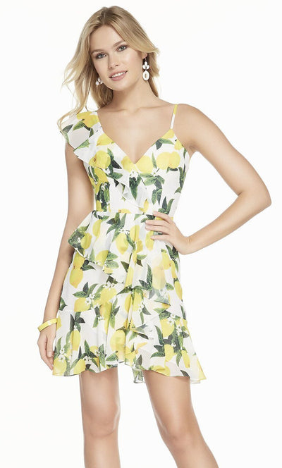 Alyce Paris - 3869 Ruffled Floral Cocktail Dress In Print