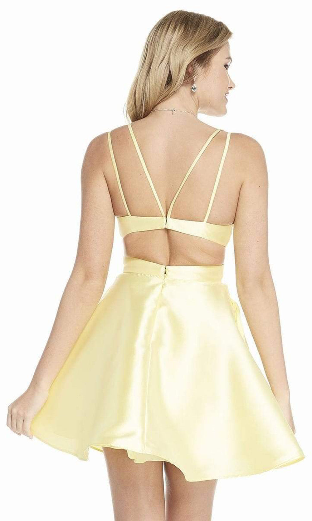 Alyce Paris - 3879 V Neck Cutout Fitted Bodice A-Line Mikado Dress - 1 pc Sunshine In Size 0 Available CCSALE 0 / Sunshine