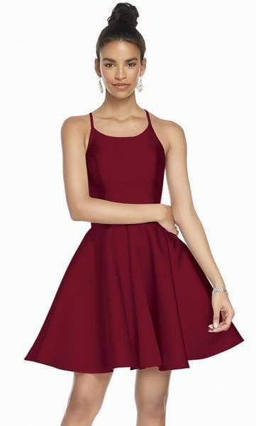 Alyce Paris - 3880 Lace Up Cutout Back Mikado A Line Cocktail Dress Special Occasion Dress 000 / Claret