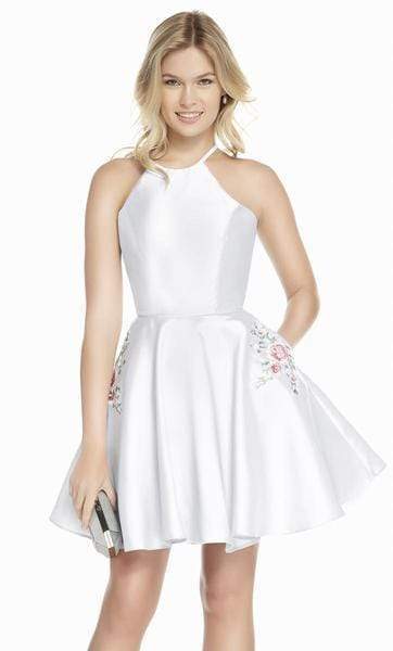Alyce Paris - 3887 Halter Lace Up Back Mikado Short A-Line Dress Homecoming Dresses 000 / Diamond White