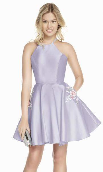 Alyce Paris - 3887 Halter Lace Up Back Mikado Short A-Line Dress Homecoming Dresses 000 / Lilac