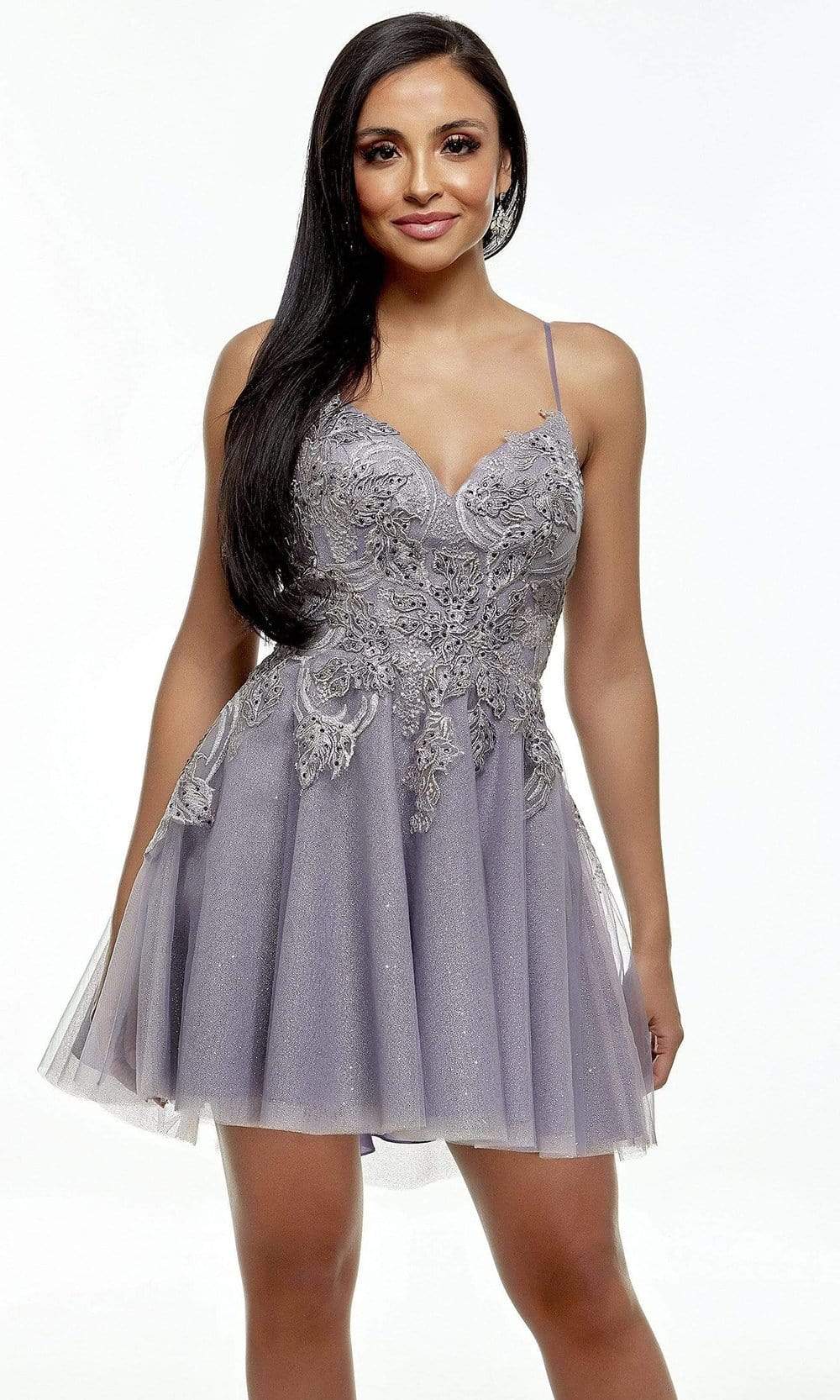 Alyce Paris - 3952 Embroidered A-Line Cocktail Dress Homecoming Dresses 000 / Hydrangea