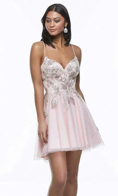 Alyce Paris - 3952 Embroidered A-Line Cocktail Dress Homecoming Dresses 000 / Rosewater