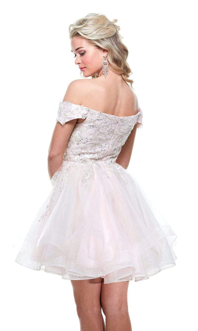 Alyce Paris - 3953 Off Shoulder A-Line Cocktail Dress Homecoming Dresses In White and Pink
