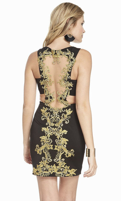 Alyce Paris - 4083 Beaded Lace Cutout Sheath Cocktail Dress In Black and Gold
