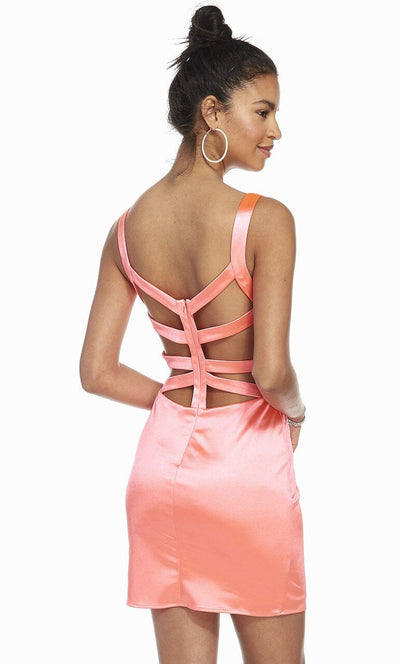 Alyce Paris - 4096 Deep V-neck Sheath Dress With A Strappy Back In Orange and Pink