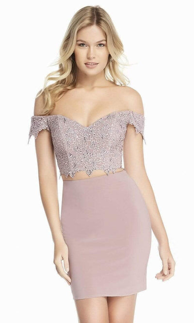 Alyce Paris - 4132 Two-Piece Lace Bodice Off Shoulder Short Dress Special Occasion Dress 000 / Rosewood