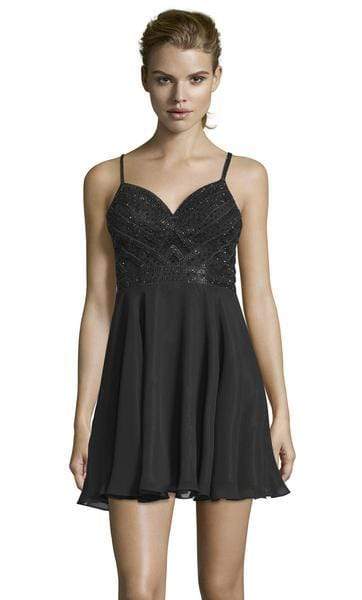 Alyce Paris - 4150 Crystal Ornate Chiffon Cocktail Dress Cocktail Dresses 000 / Black