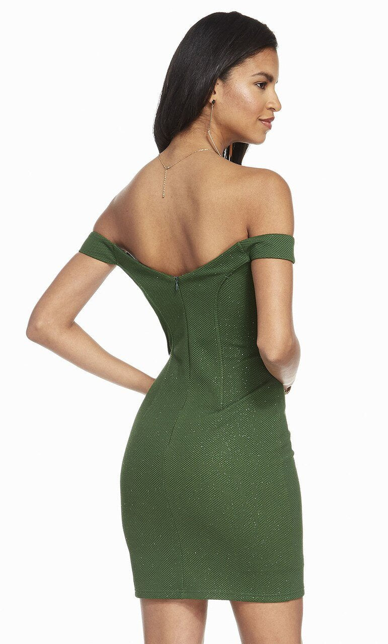 Alyce Paris - 4156 Off Shoulder Short Glitter Jersey Dress In Green