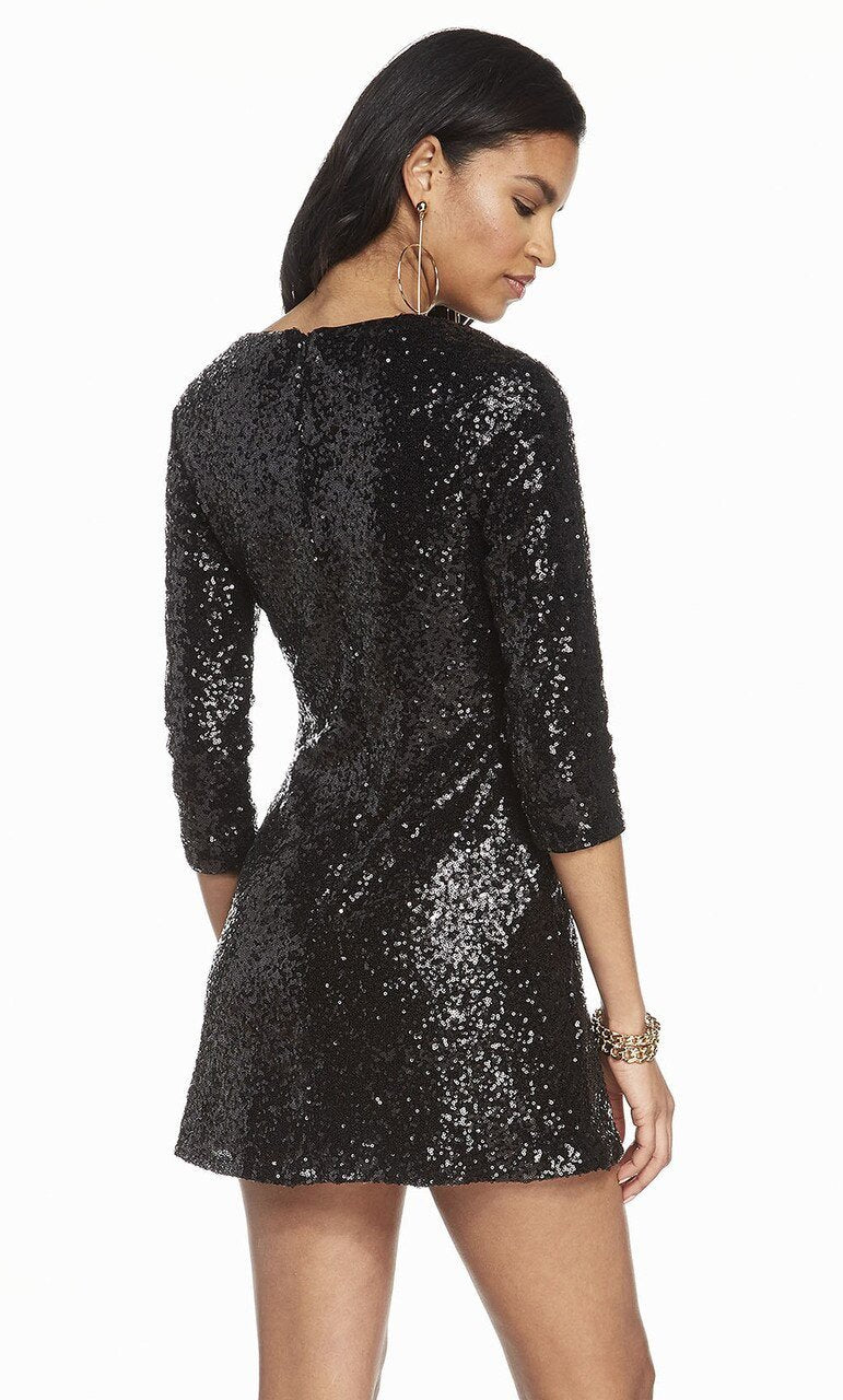 Alyce Paris - 4210 Allover Sequin Quarter Sleeve Cocktail Dress In Black